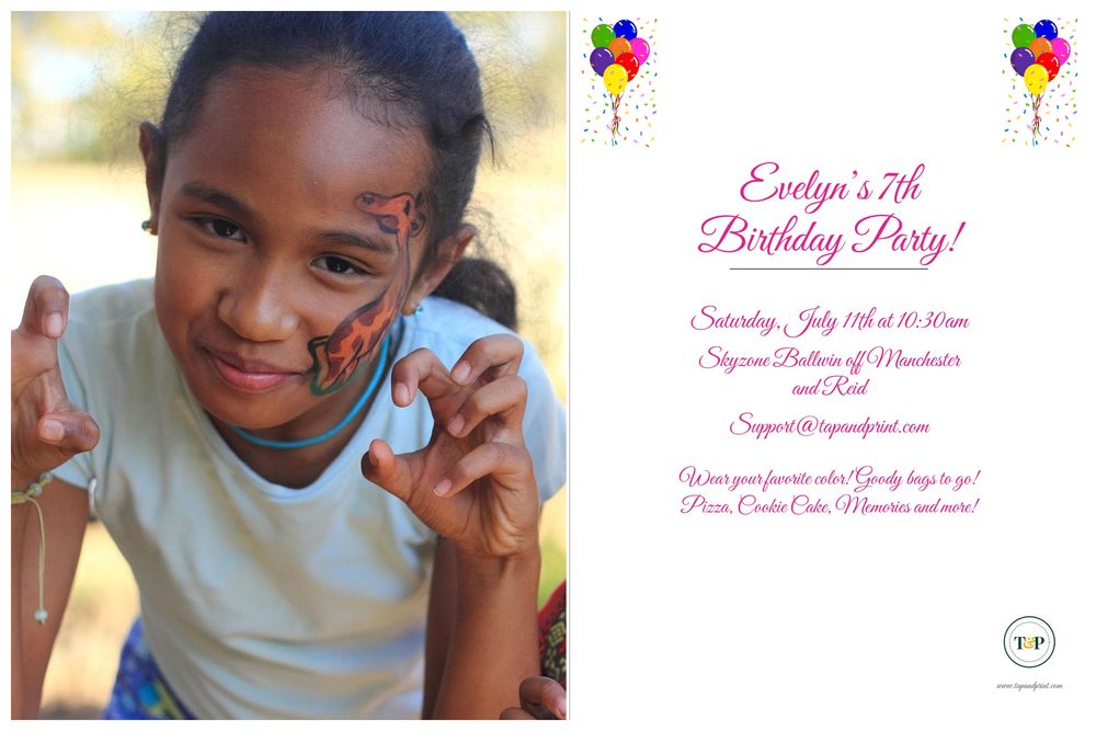 A birthday party invitation made with Tap & Print